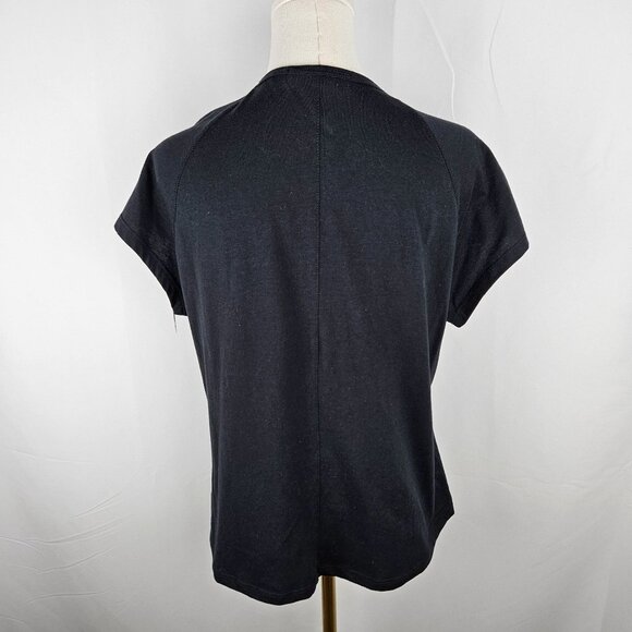 Rebecca Minkoff Black Knit Top Large Silver Bead Fringe Short Sleeves Designer - Picture 5 of 9